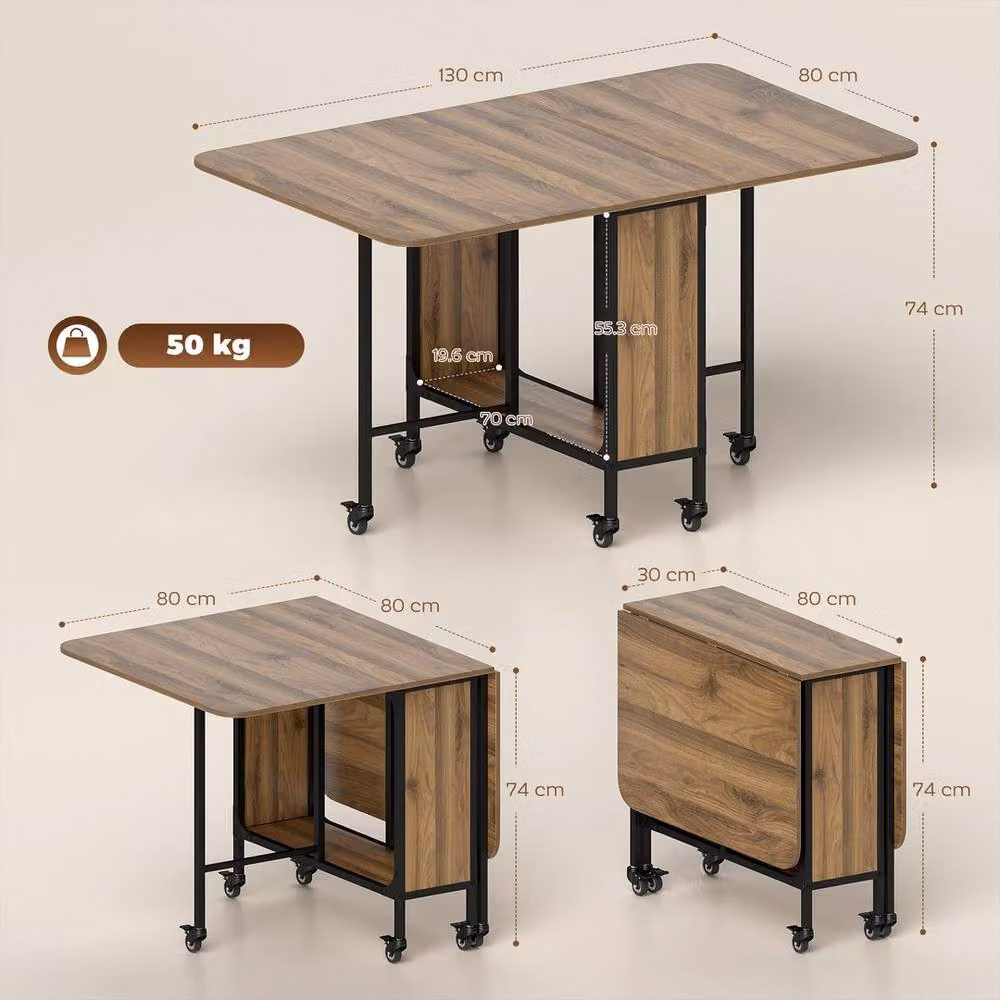 KORVIXA Brown Extendable Rectangular Wood Dining Table with Castors – 2