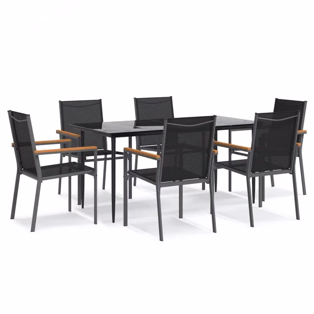 Berkfield Home Beautiful 7 Piece Garden Dining Set in Black Textilene and Powder Coated Steel – 3