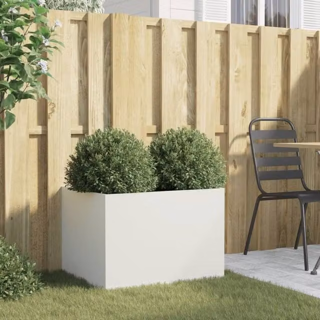 Berkfield Home Steel Planter Tub, White, W: 62 cm, D: 47 cm, H: 46 cm