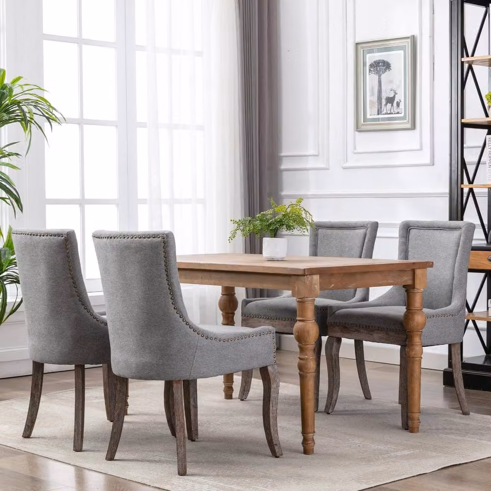 HomeTouch Set of 6 Bewley Plush Linen Upholstered Dining Chairs in Grey with Oak Wood Legs – 2