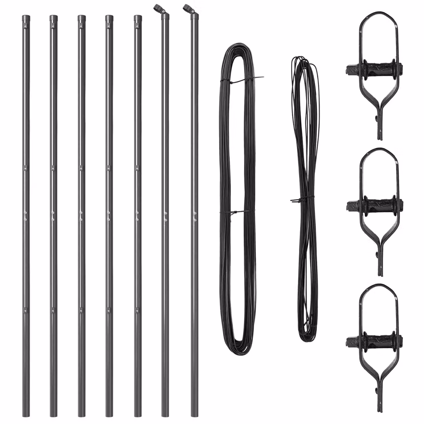 Berkfield Home Set of 7 Round Grey Galvanised Steel Metal Fence Posts – 2