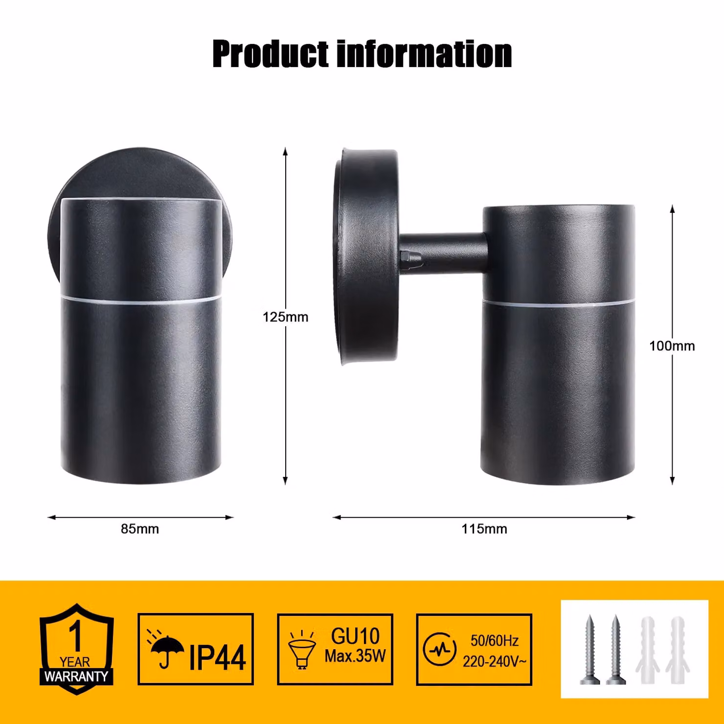 ExtraStar Modern Black Metal Outdoor Down Wall Light IP44 – 3