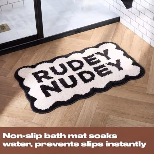 OHS Rudey Nudey Non-Slip Soft Shaggy Bath Mat, White, W/D/H: 75 x 45 x 1 cm – 9