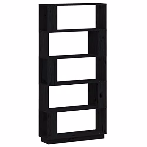 vidaXL Modern Black Solid Wood Pine Book Cabinet and Room Divider, W: 80 cm, D: 25 cm, H: 163.5 cm