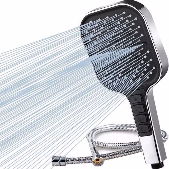VOGREX Large High Pressure Handheld Shower Head with 7 Modes and 2M Universal Hose in Silver and Chrome