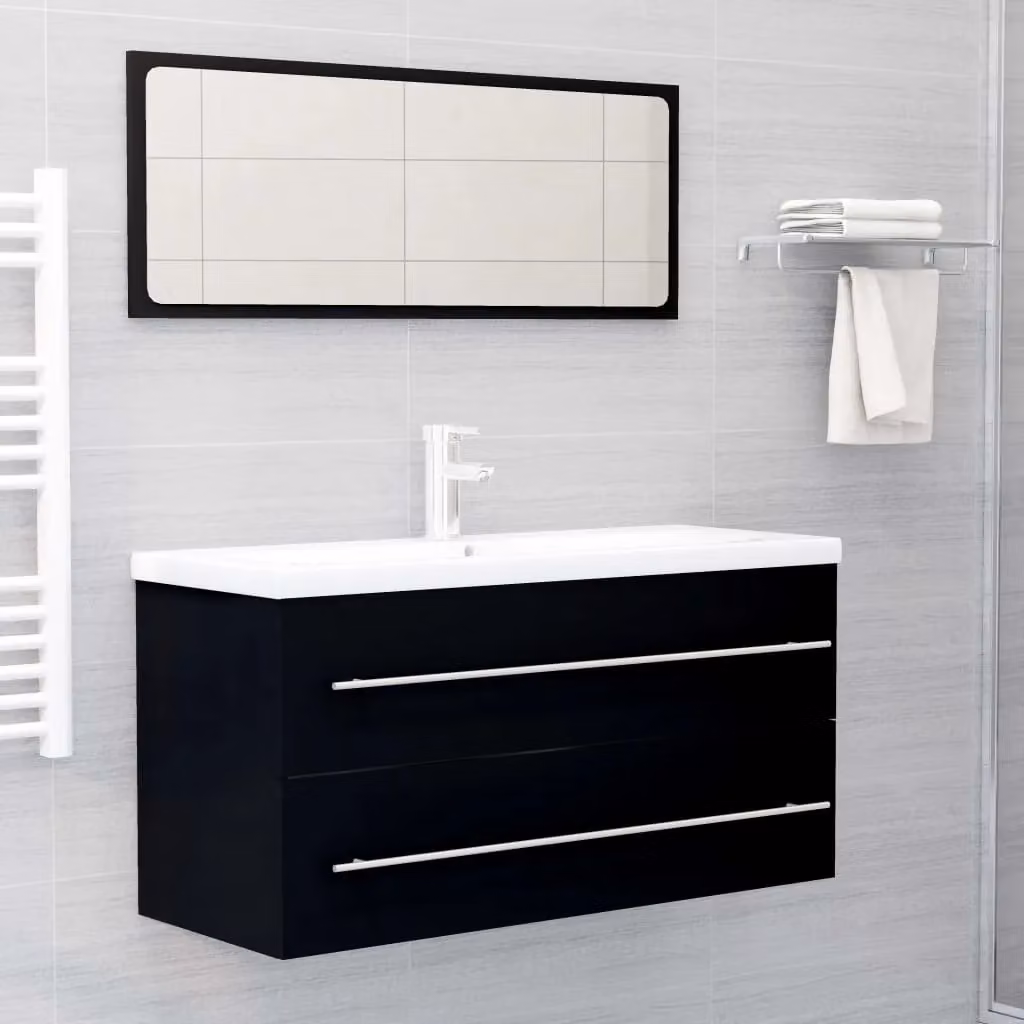 Berkfield Home Sink Cabinet in Black, W: 100 cm, D: 48 cm, H: 38.5 cm – 4