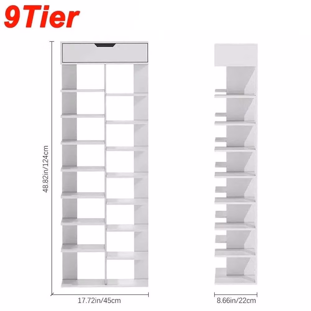 EONLION 9 Tier Vertical Shoe Rack Storage Shelves in White, Height: 100 cm – 2