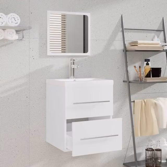Berkfield Home White Engineered Wood Bathroom Sink Cabinet with Built-in Basin, W/D/H: 76.7 x 48.0 x 38.5 cm – 1