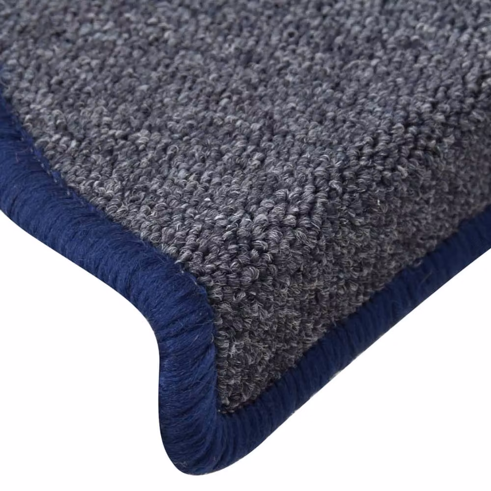 Berkfield Home Self-Adhesive Carpet Stair Treads, 15 Pieces, Dark Grey and Blue, W: 56 cm, D: 17 cm, H: 3 cm – 5