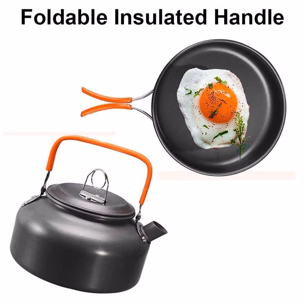 EONLION Grey Aluminium Camping Cookware Set with Stockpot and Frying Pan – 3