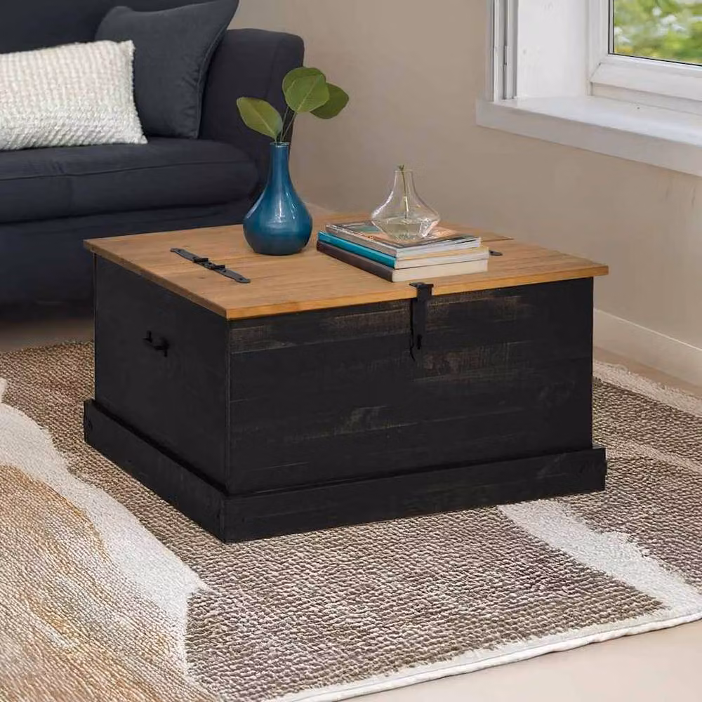 Berkfield Home HALDEN Storage Chest in Black Solid Pine Wood W/D/H: 91 x 91 x 47 cm – 2