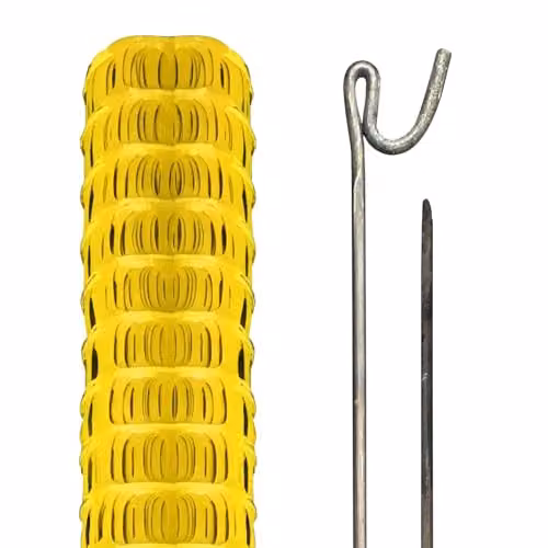 PDL Yellow Plastic Safety Mesh Barrier Fencing with 10 Steel Fence Pins, 20 Metres – 1