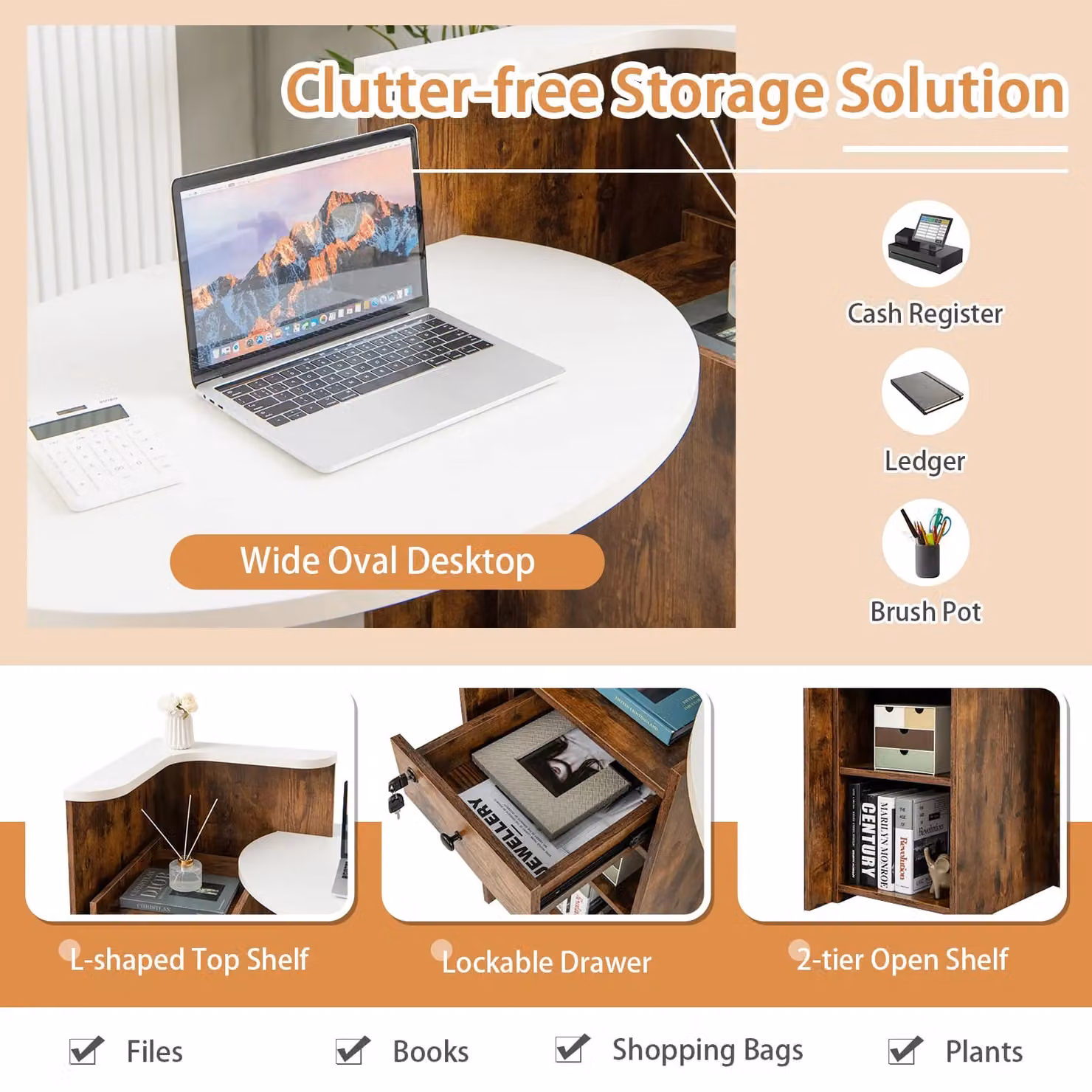 Costway Modern White Reception Desk with Lockable Drawer and MDF Laminate Finish – 2