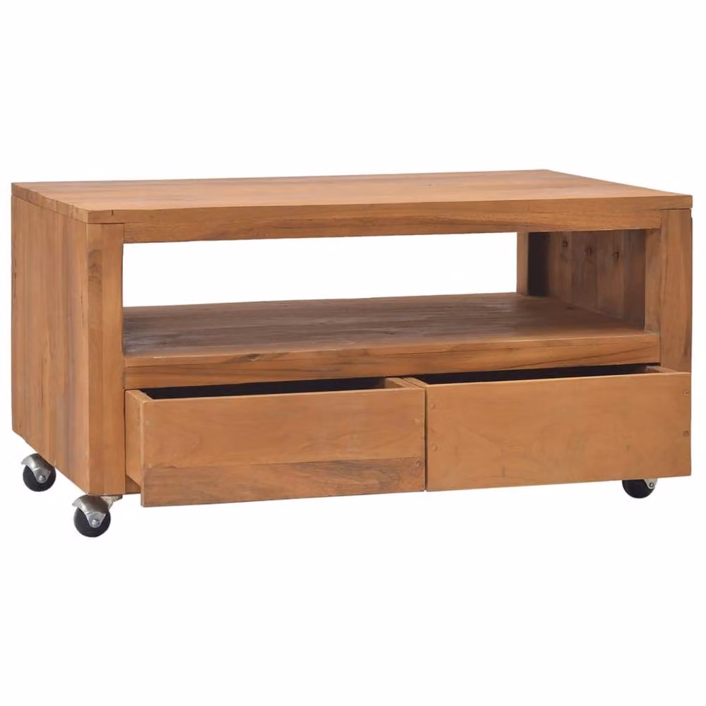 Berkfield Home Solid Teak Wood TV Cabinet with Wheels in Brown, W/D/H: 80 x 50 x 42 cm – 2