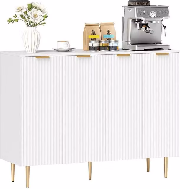 NESTLUNE Modern White Sideboard Buffet Cabinet with Adjustable Shelves