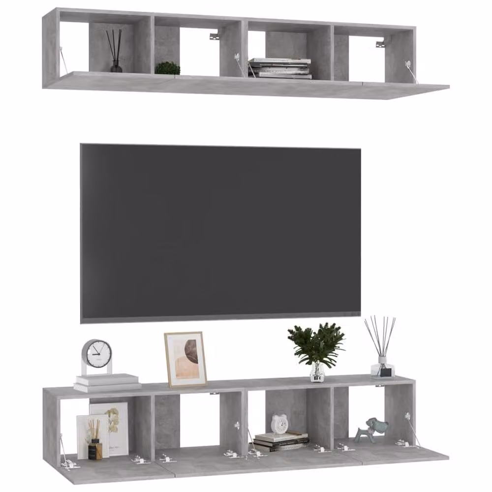Berkfield Home Set of 4 Modern TV Cabinets in Concrete Grey, Engineered Wood, W/D/H: 80 x 30 x 30 cm – 3