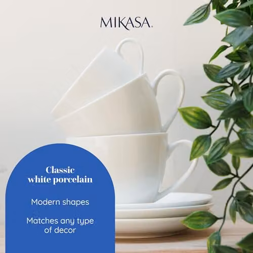 Mikasa Chalk Porcelain Cappuccino Cup and Saucer Set, 2 Pieces, White, 310ml – 3