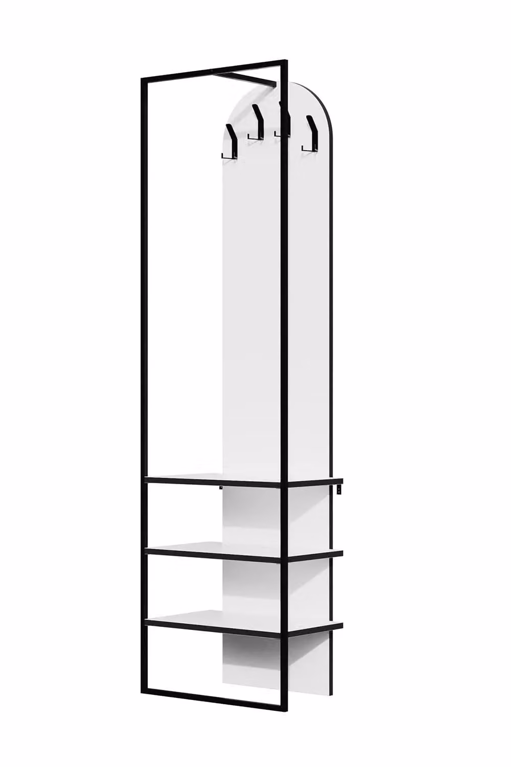 FWStyle Tall Slim White Hallway Shoe Storage Unit and Coat Rack with Distributed Point Hooks – 2