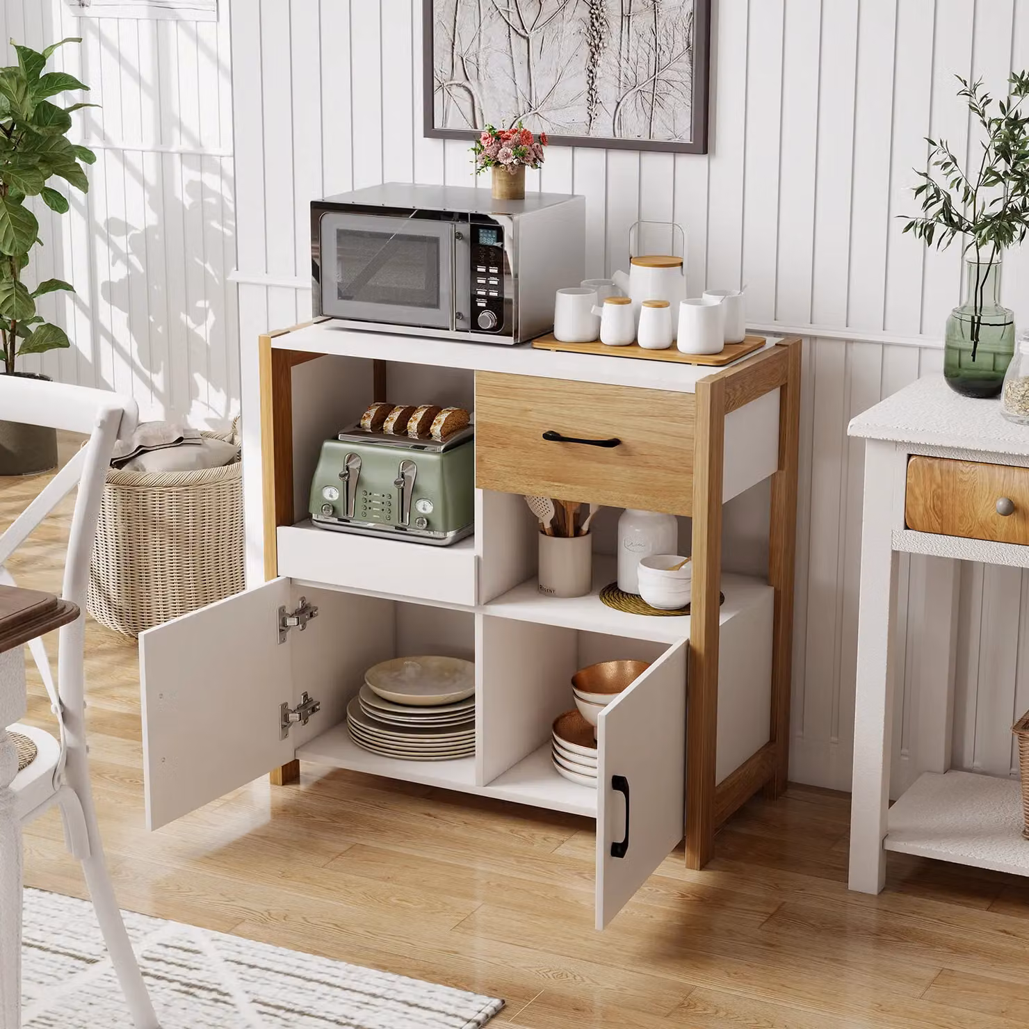 Gymax Modern White Wooden Buffet Sideboard with 2 Doors and 1 Drawer – 4