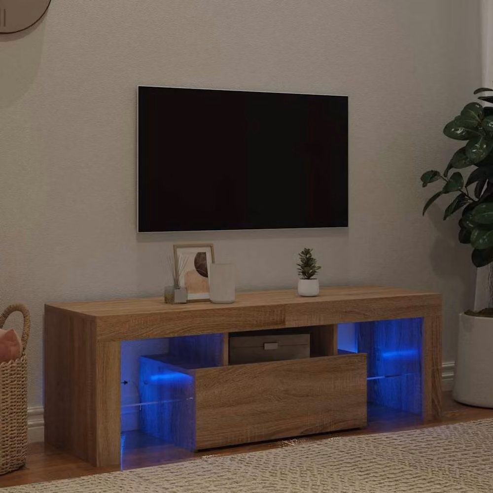 Berkfield Home Modern TV Cabinet with LED Lights in Sonoma Oak and Light Brown, W/D/H: 120 x 40 x 35 cm – 2