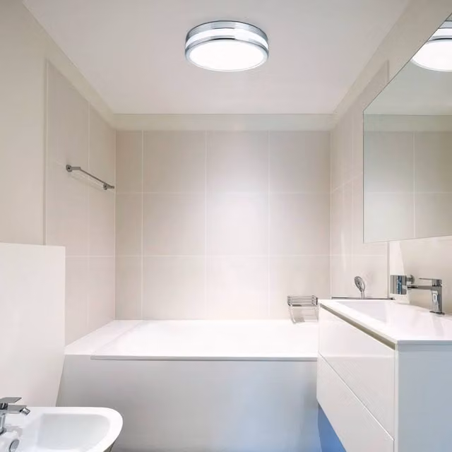 Eglo Palermo LED Bathroom Ceiling Light, Warm White 3000K, IP44, Chrome and Silver Glass – 1