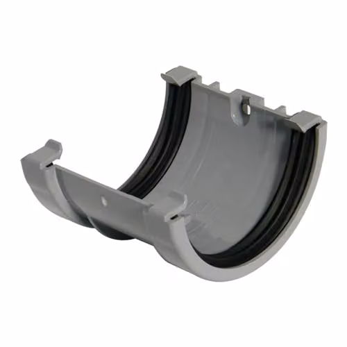 FloPlast Half Round PVC Gutter Union, Grey, 75mm