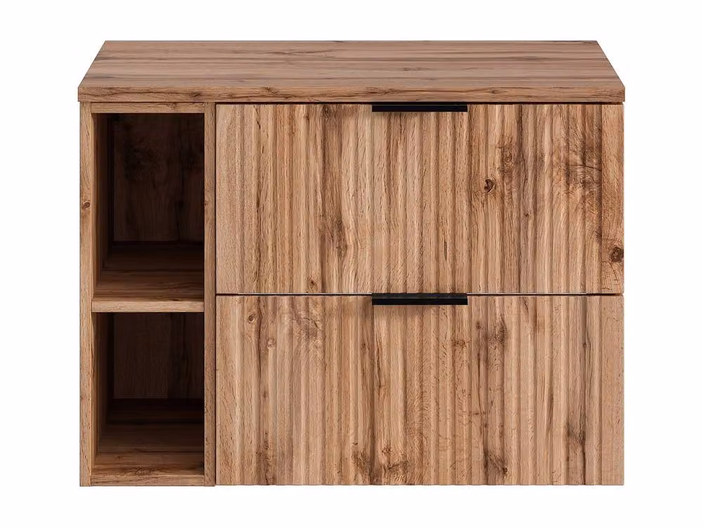 Vente-unique Striped Floating Vanity Unit with Niches in Light Oak, W80 x D57 x H46 cm – 3