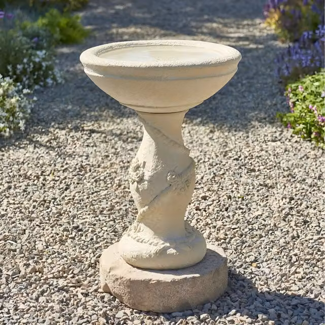 Yorkshire Rose Primrose Yellow Patterned Stone Bird Bath