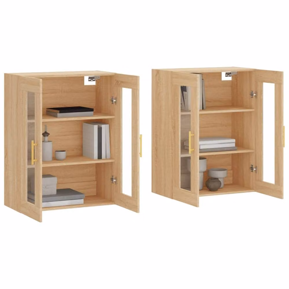 Berkfield Home Set of 2 Wall Mounted Cabinets in Sonoma Oak Brown with Glass Doors – 2