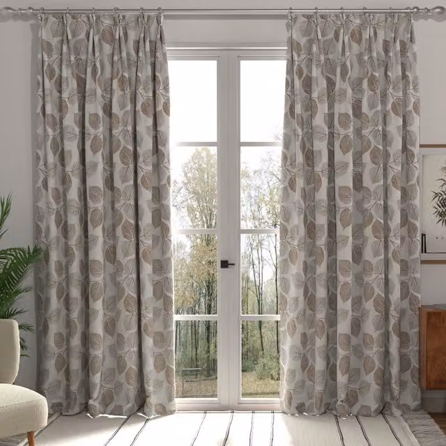 Tanomah Made to Measure Blackout Floral Fabric Panel Curtain in Silver and Grey