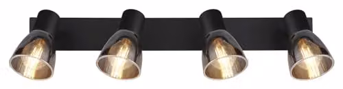 Globo Lighting Claude Ceiling Spotlight Bar in Black with Smoke Glass Shades, 4x E14, W: 50 cm – 4