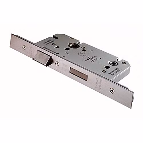 Loops 60mm Architectural DIN Bathroom Lock with Square Forend in Satin Stainless Steel Silver