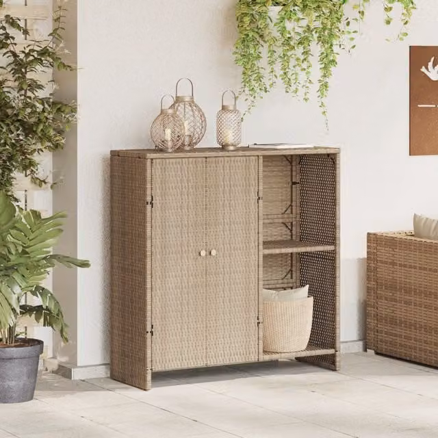 Berkfield Home Modern Beige Rattan Storage Cabinet with Sliding Doors, W/D/H: 100 x 36 x 102 cm