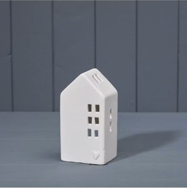 KDMD White Ceramic Tealight House with Heart Decal – 1