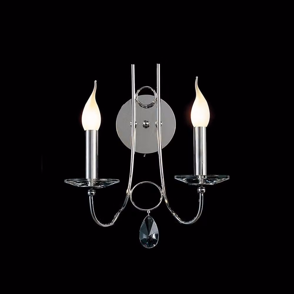 Netlighting Danya 2-Light Wall Lamp in Polished Chrome and Grey Crystal with E14 Sockets – 2