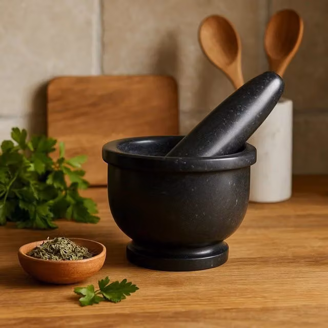 Orsina Black Marble Round Mortar and Pestle