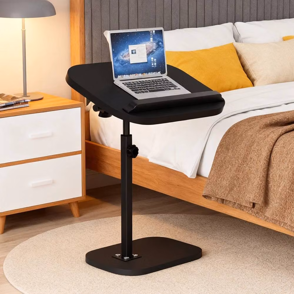 NESTLUNE Black Adjustable C-Shaped Sofa Side End Table with Tilting Top, W/D/H: 80 x 45 x 15 cm – 3