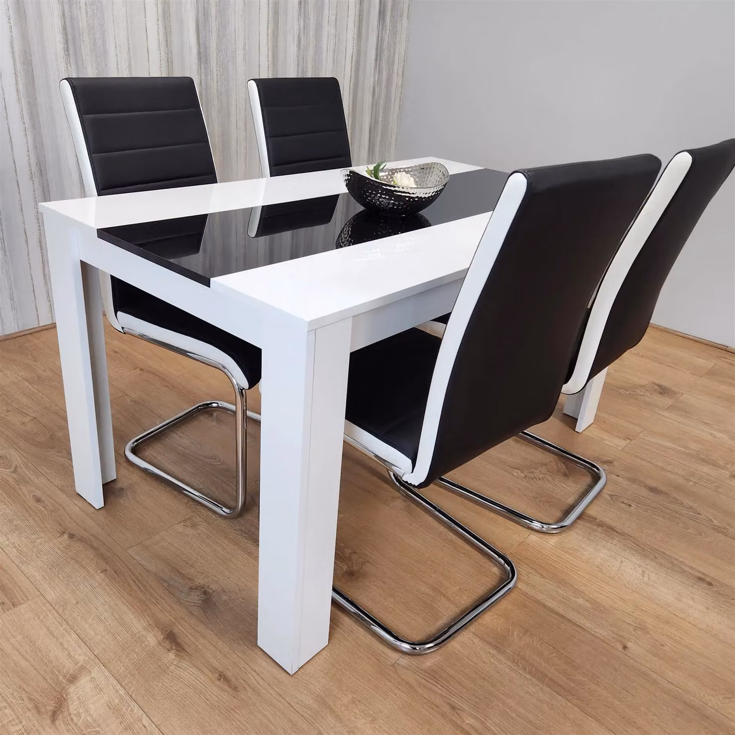 Kosy Koala Modern Dining Table Set with 4 Faux Leather Chairs in White, Black and Brown – 2