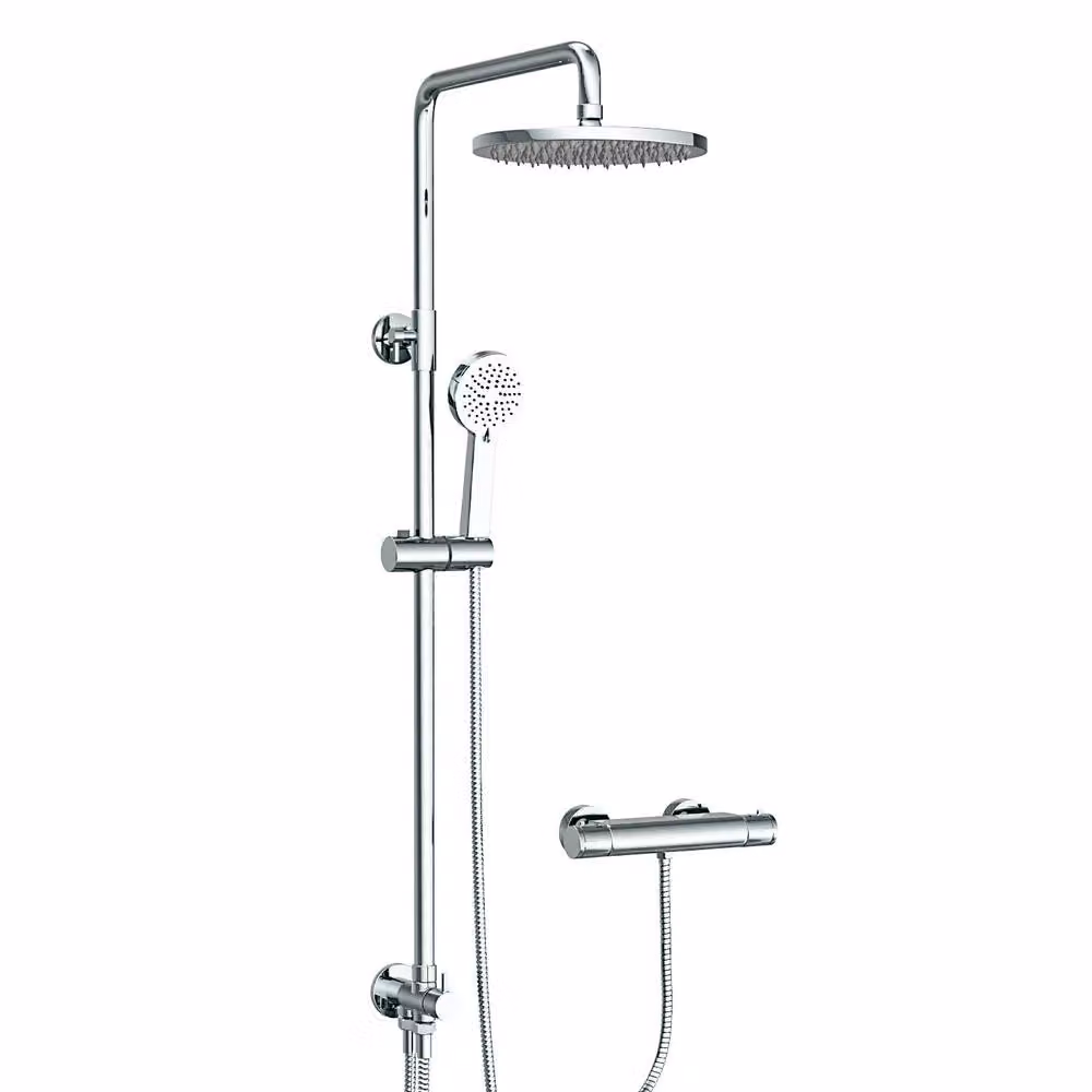 Nes Home Chrome Round Two Handle Exposed Shower Bar Valve Single Outlet with Shower Slider Rail Kit in Silver – 2