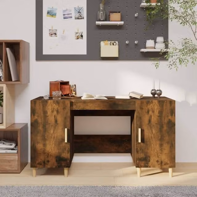 Berkfield Computer Desk in Smoked Oak Brown, W/D/H: 140 x 50 x 75 cm