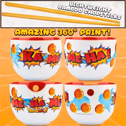 Get Trend Dragon Ball Ramen Bowl Set, Multicolour Ceramic Japanese Rice Noodles Bowl with Ceramic Spoon and Bamboo Chopsticks, 600ml – 3