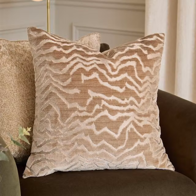 Make It A Home Tierra Cut Velvet Abstract Square Cushion in Yellow and Beige