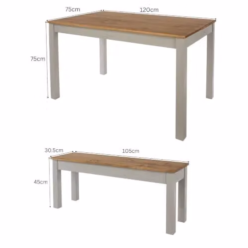 Corona Linea Rectangular Dining Table and 2 Bench Set in Antique Waxed Pine and Grey – 2