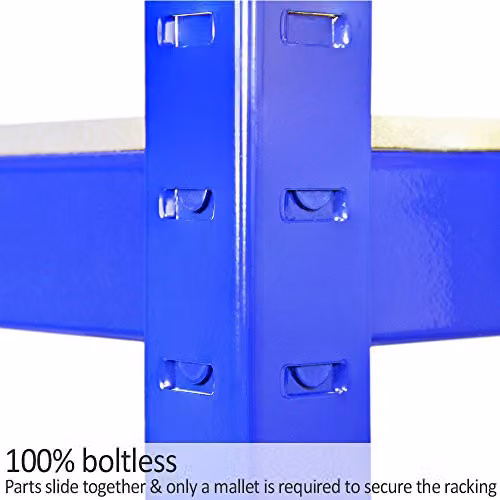 Monstershop T-Rax Pack of 3 Heavy Duty Steel Garage Shelving Units, Blue, H x W x D: 182.5 x 90 x 45 cm – 4