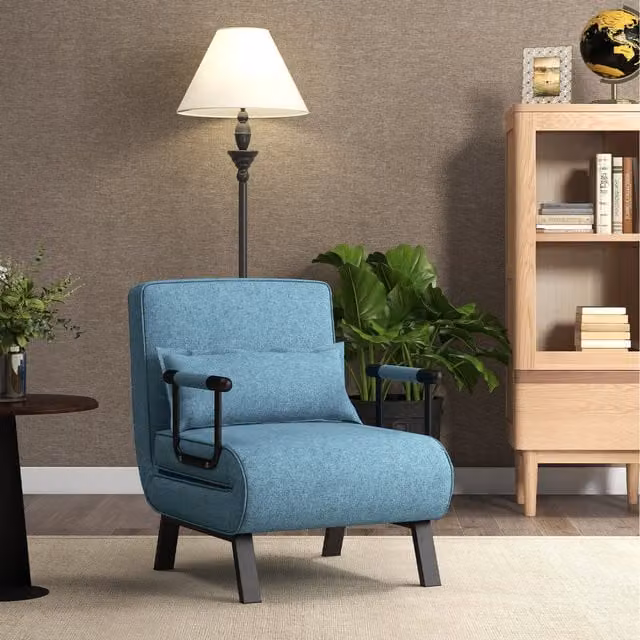 Costway 4 in 1 Convertible Sleeper Chair in Light Blue with Metal Frame and Armrests
