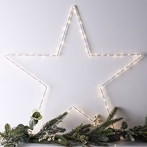 Lights4fun Christmas Star Window Decoration, 59cm Light-Up Star with 80 Warm White LED Lights in White and Silver, Battery-Operated Indoor Festive Décor with Timer Function – 2