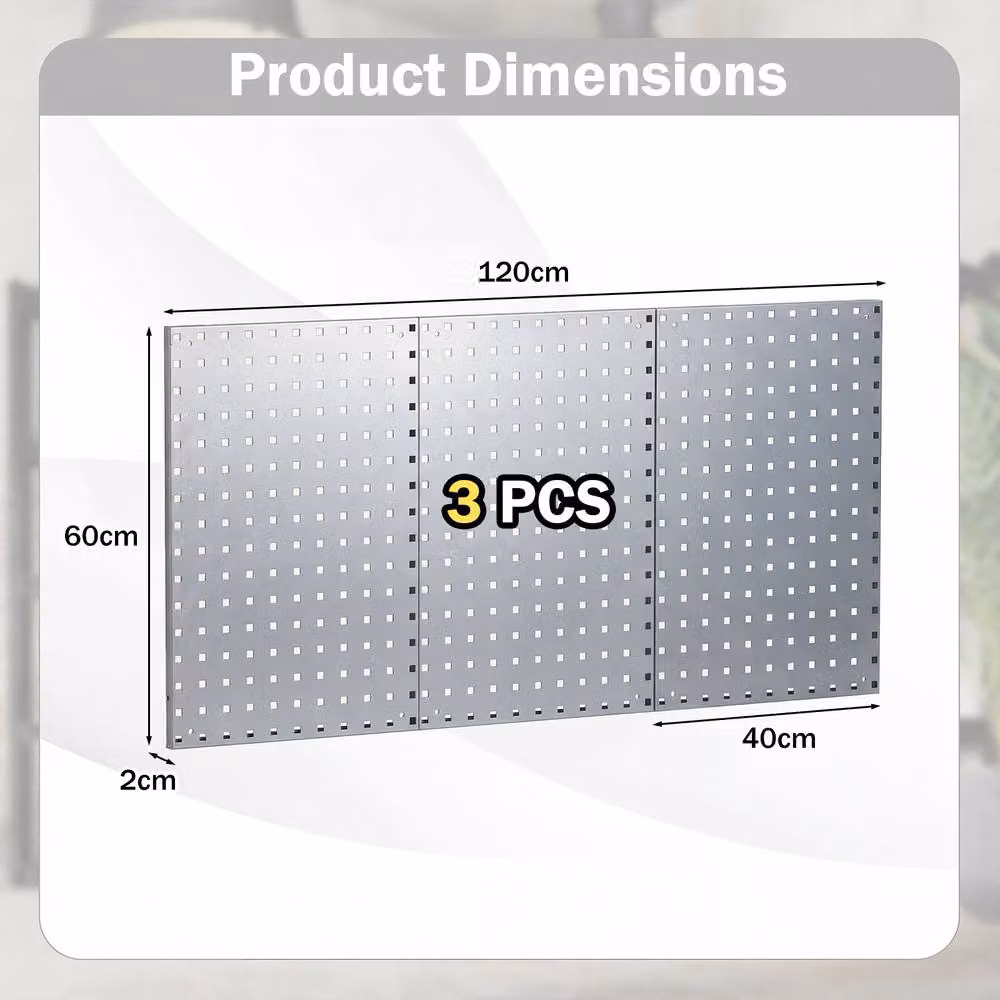 Costway Wall-Mounted Metal Pegboard Tool Organising Kit in Silver – 2