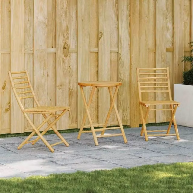 Berkfield Home 3 Piece Bamboo Bistro Set in Beige – 1