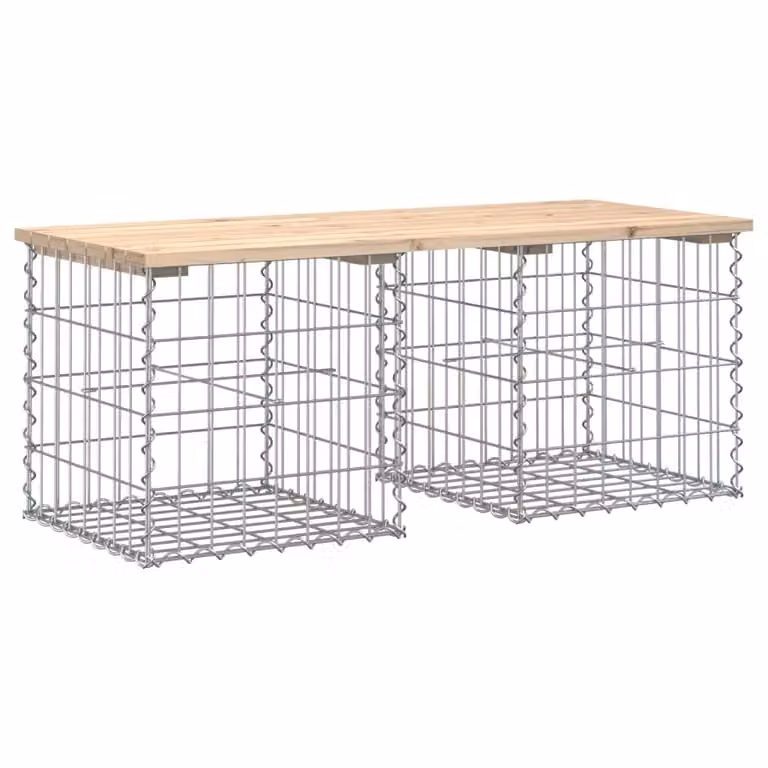 Berkfield Home Gabion Design Garden Bench in Brown Solid Pine Wood, W: 103 cm, D: 44 cm, H: 42 cm