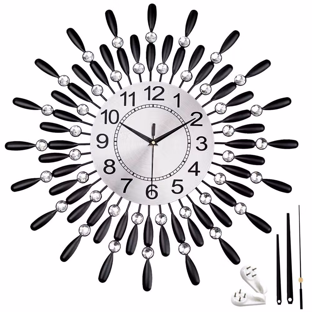 SPETLEK Modern Round Crystal Beaded Quartz Wall Clock in Black, Diameter: 60 cm – 2